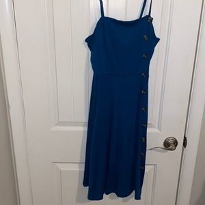 Blue Button Knee Length Sun Dress NEVER WORN size small